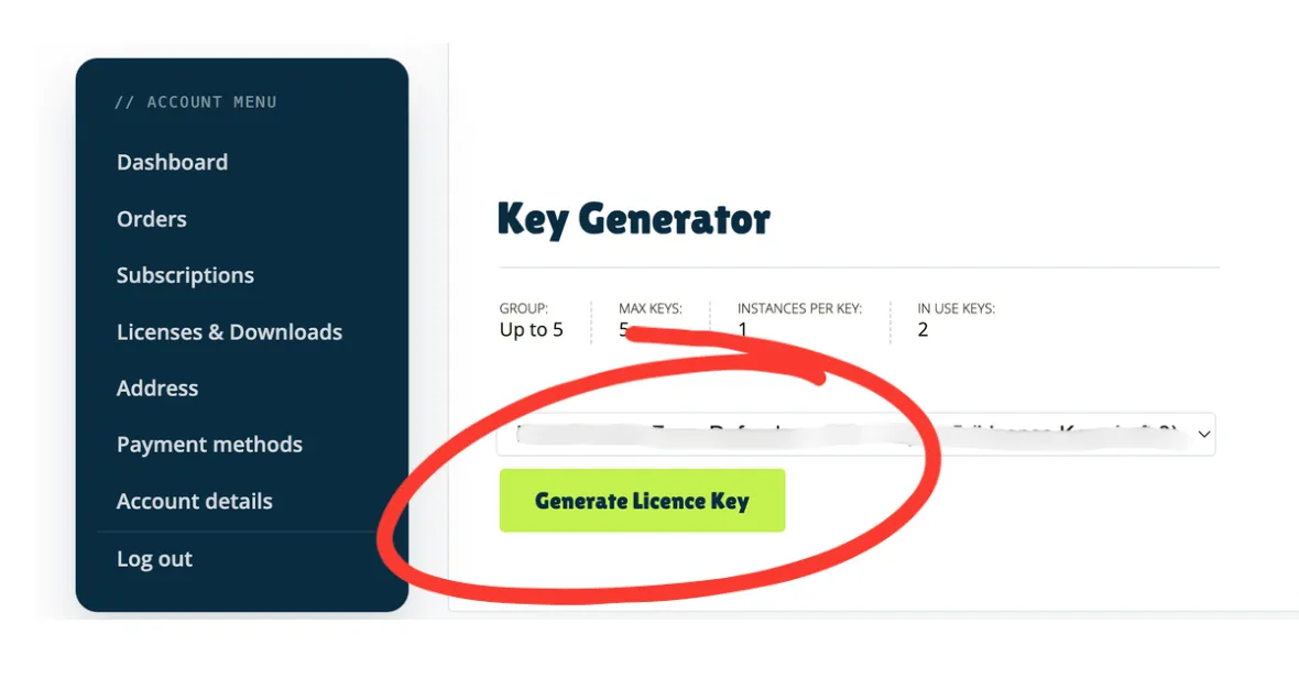The Key Generator with the Generate License Key button highlighted